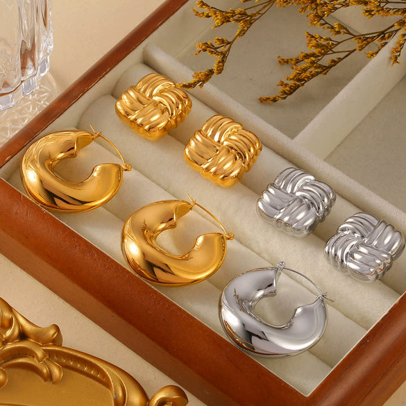 Jewelry 316L Stainless Steel Geometric Line Weaving Ushaped Electroplating Earrings For Women