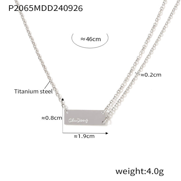Jewelry Titanium Steel Geometric Rectangular Carved Letter Pendant Necklace Electroplating Style For Men And Women