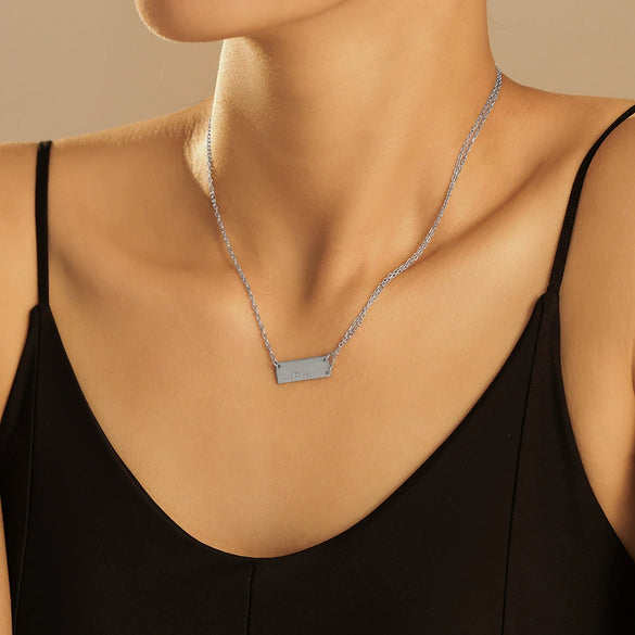 Jewelry Titanium Steel Geometric Rectangular Carved Letter Pendant Necklace Electroplating Style For Men And Women