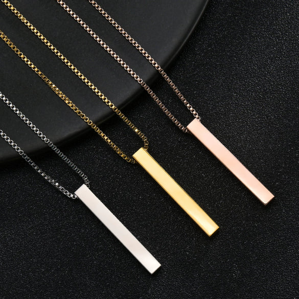 Jewelry Titanium Steel Geometric Square Column Pendant Necklace With Electroplating Polishing