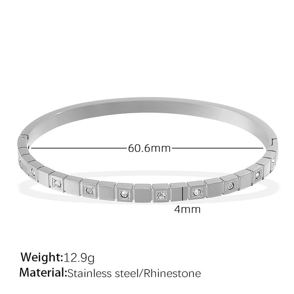 Jewelry 316L Stainless Steel Geometric Square Plaid Stripe Round Diamond Color Gold Plated Bracelet