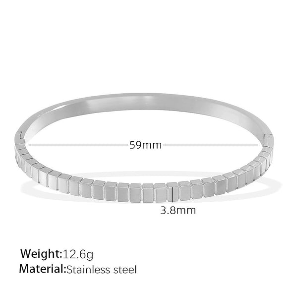 Jewelry 316L Stainless Steel Geometric Square Plaid Stripe Round Diamond Color Gold Plated Bracelet