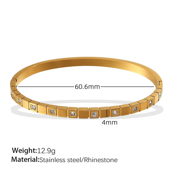 Jewelry 316L Stainless Steel Geometric Square Plaid Stripe Round Diamond Color Gold Plated Bracelet