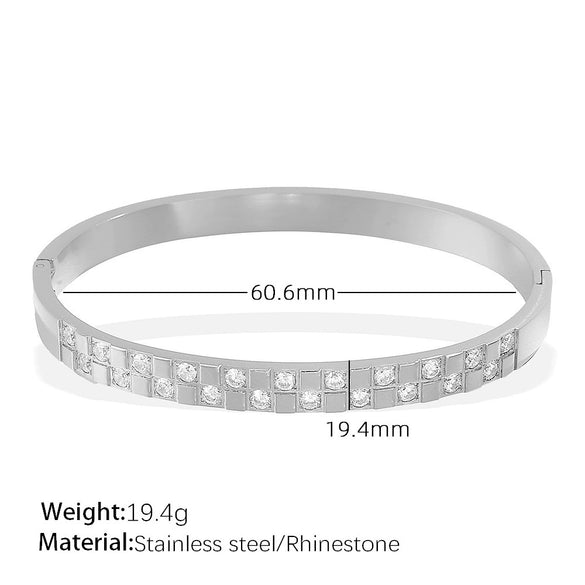 Jewelry 316L Stainless Steel Geometric Square Plaid Stripe Round Diamond Color Gold Plated Bracelet