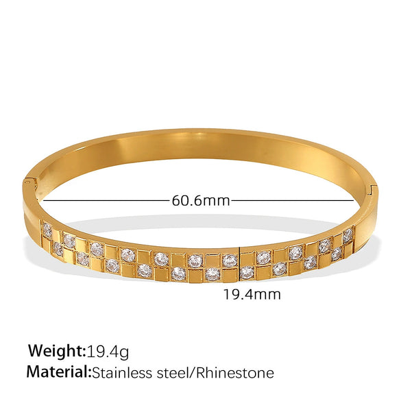 Jewelry 316L Stainless Steel Geometric Square Plaid Stripe Round Diamond Color Gold Plated Bracelet