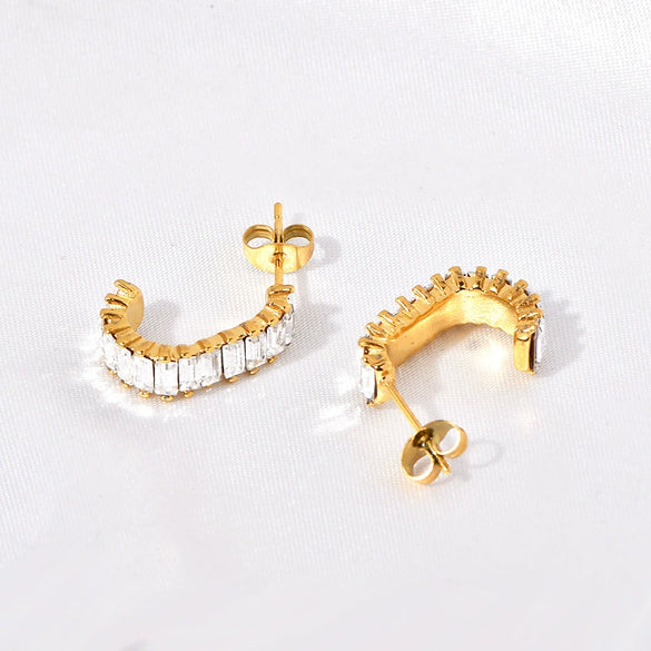 Jewelry Titanium Steel Geometric U Shape Zircon Earrings