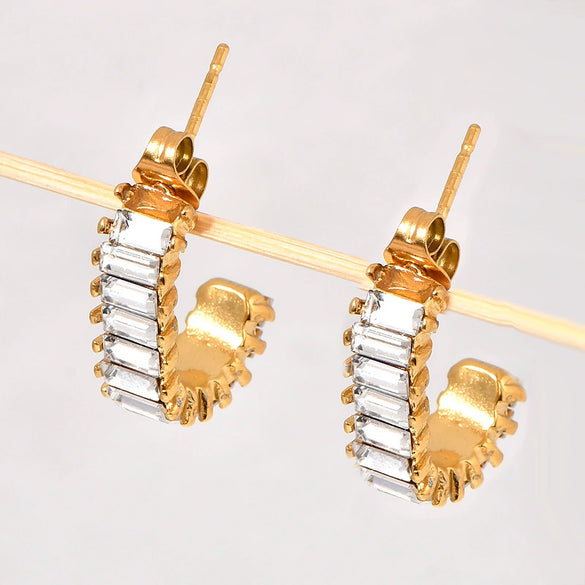 Jewelry Titanium Steel Geometric U Shape Zircon Earrings