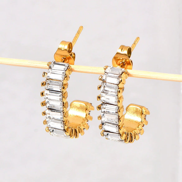 Jewelry Titanium Steel Geometric U Shape Zircon Earrings