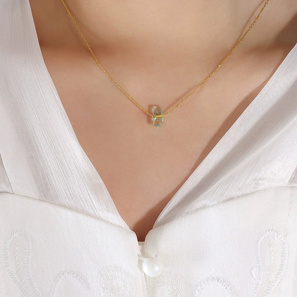 Jewelry 316L Stainless Steel Geometric Zircon Pendant Necklace For Women With Electroplating