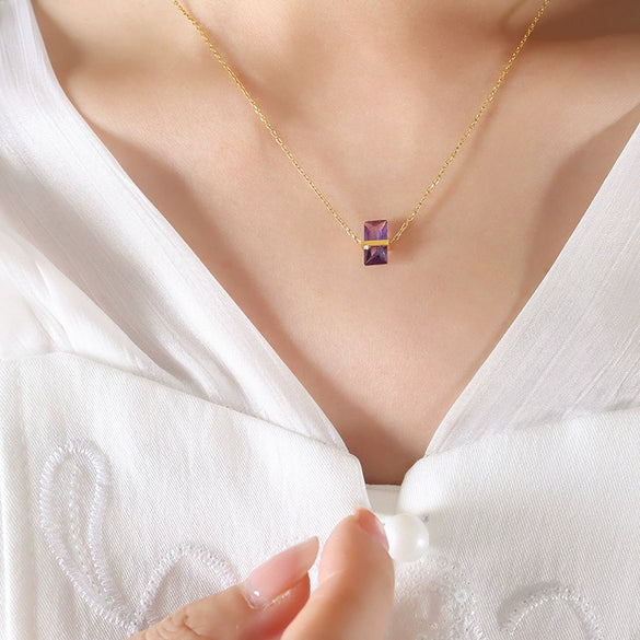 Jewelry 316L Stainless Steel Geometric Zircon Pendant Necklace For Women With Electroplating