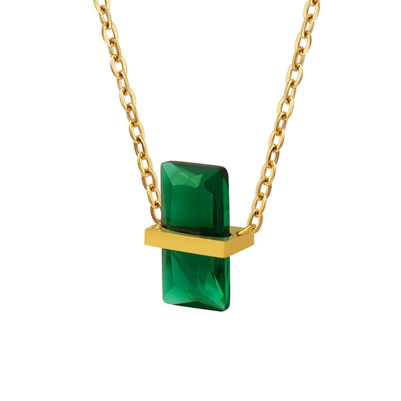 Jewelry 316L Stainless Steel Geometric Zircon Pendant Necklace For Women With Electroplating