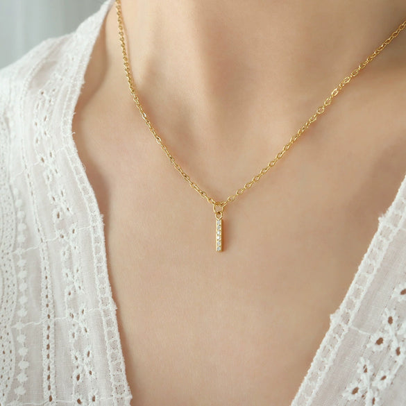 Jewelry 316L Stainless Steel Gold Plated Letter Diamond Pendant Necklace For Women
