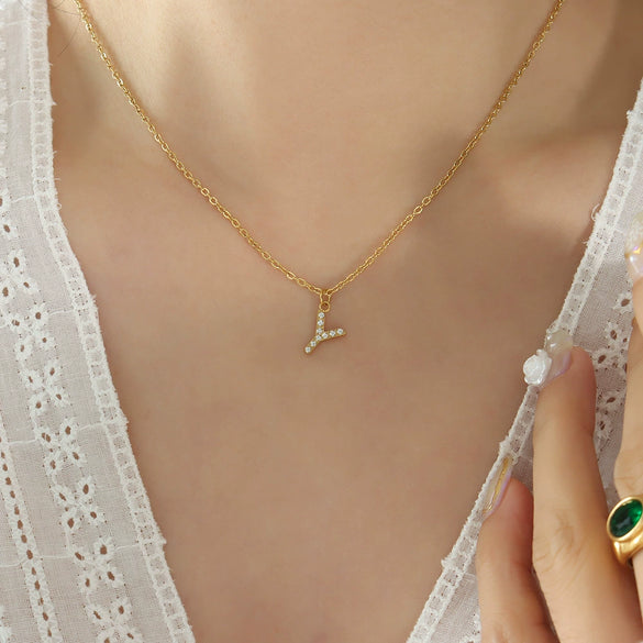 Jewelry 316L Stainless Steel Gold Plated Letter Diamond Pendant Necklace For Women
