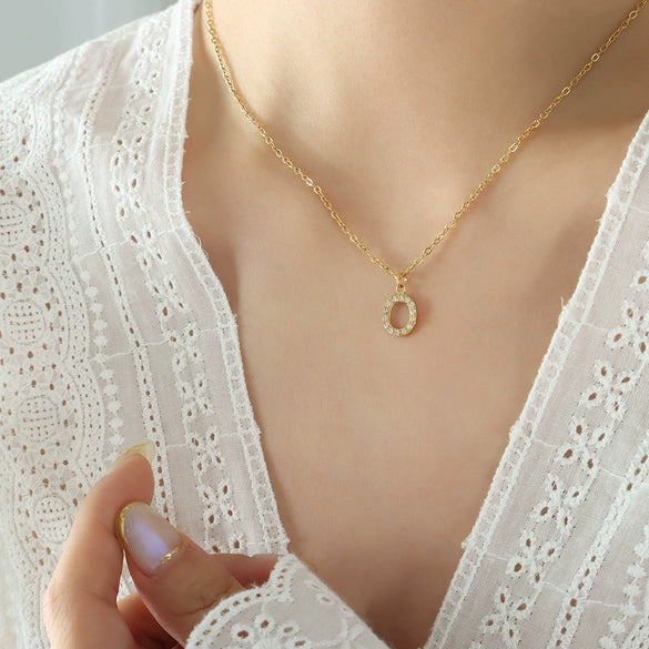 Jewelry 316L Stainless Steel Gold Plated Letter Diamond Pendant Necklace For Women