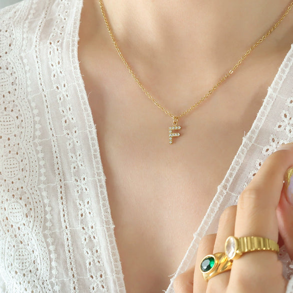 Jewelry 316L Stainless Steel Gold Plated Letter Diamond Pendant Necklace For Women