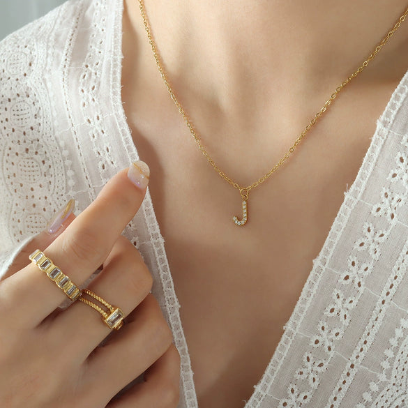 Jewelry 316L Stainless Steel Gold Plated Letter Diamond Pendant Necklace For Women