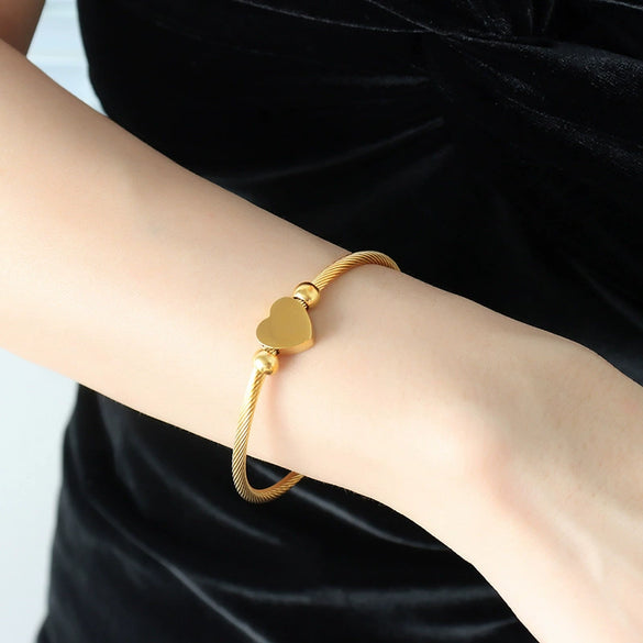 Jewelry 316L Stainless Steel Gold Plated Love Shape Adjustable Coil Bracelet And Ring