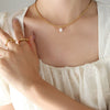 Jewelry 316L Stainless Steel Gold Plated Oval Bead Chain Freshwater Pearl Pendant Geometric Style