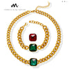 Jewelry 316L Stainless Steel Goldplated Exaggerated Crystal Necklace And Bracelet With Cuban Chain Electroplating Style