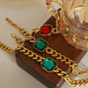 Jewelry 316L Stainless Steel Goldplated Exaggerated Crystal Necklace And Bracelet With Cuban Chain Electroplating Style