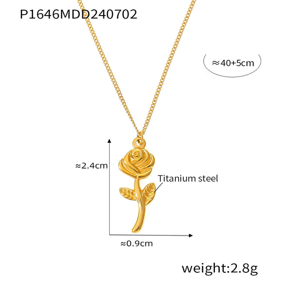 Jewelry 316L Stainless Steel Goldplated Geometric Threedimensional Rose Pendant Necklace
