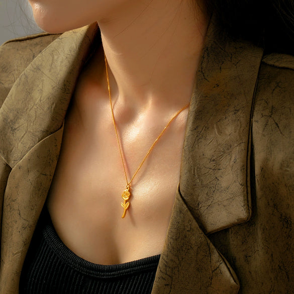 Jewelry 316L Stainless Steel Goldplated Geometric Threedimensional Rose Pendant Necklace