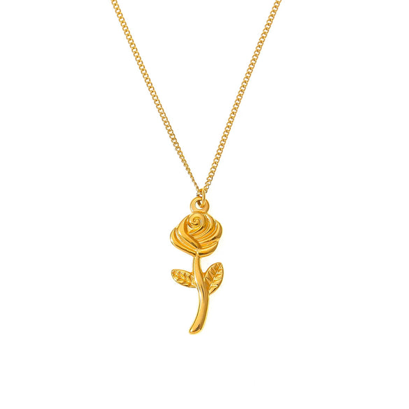 Jewelry 316L Stainless Steel Goldplated Geometric Threedimensional Rose Pendant Necklace