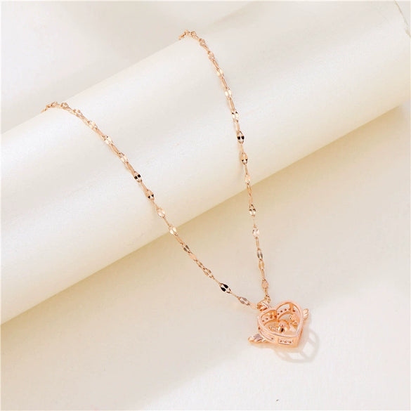 Jewelry Titanium Steel Heartshaped Angel Wings Necklace With Diamond Design