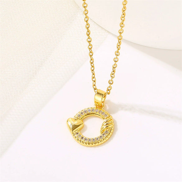 Jewelry Titanium Steel Heartshaped Geometric Cartoon Characters Mixed Gem Inlay Electroplating Necklace And Ring Accessories For Women