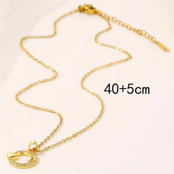 Jewelry Titanium Steel Heartshaped Geometric Cartoon Characters Mixed Gem Inlay Electroplating Necklace And Ring Accessories For Women