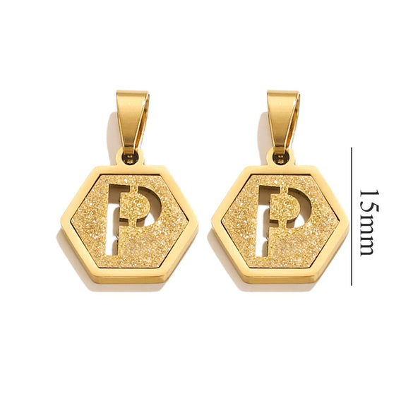 Jewelry Titanium Steel Hexagonal Square Pendants With Letters Numbers Text Electroplating Design
