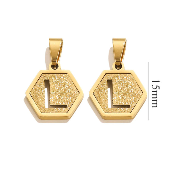 Jewelry Titanium Steel Hexagonal Square Pendants With Letters Numbers Text Electroplating Design