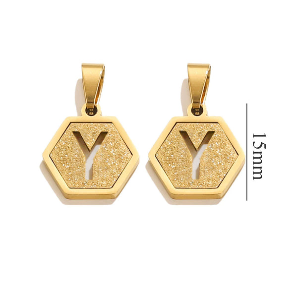 Jewelry Titanium Steel Hexagonal Square Pendants With Letters Numbers Text Electroplating Design