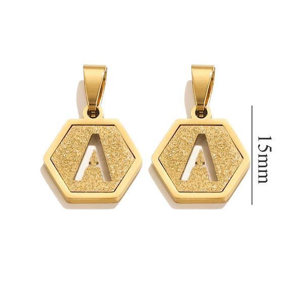 Jewelry Titanium Steel Hexagonal Square Pendants With Letters Numbers Text Electroplating Design