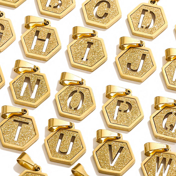 Jewelry Titanium Steel Hexagonal Square Pendants With Letters Numbers Text Electroplating Design