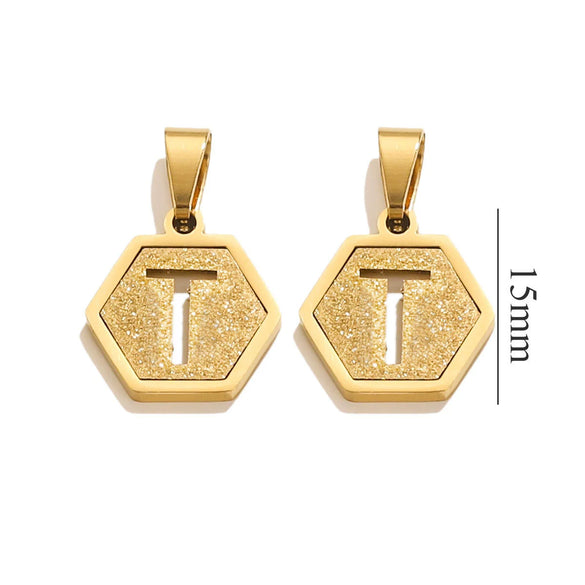 Jewelry Titanium Steel Hexagonal Square Pendants With Letters Numbers Text Electroplating Design