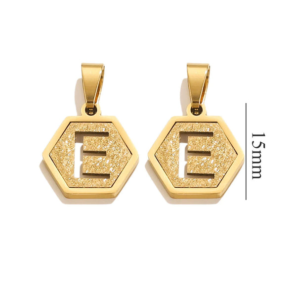 Jewelry Titanium Steel Hexagonal Square Pendants With Letters Numbers Text Electroplating Design