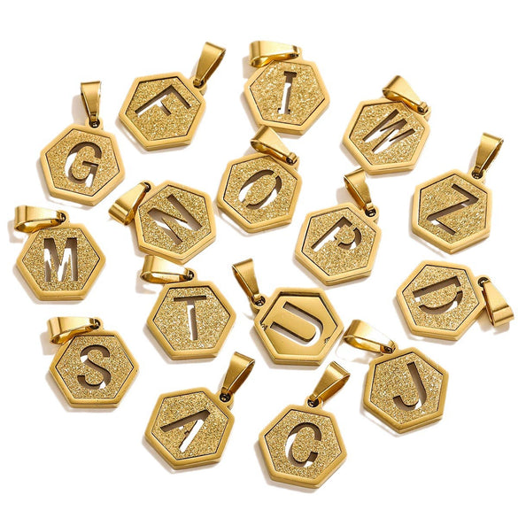 Jewelry Titanium Steel Hexagonal Square Pendants With Letters Numbers Text Electroplating Design