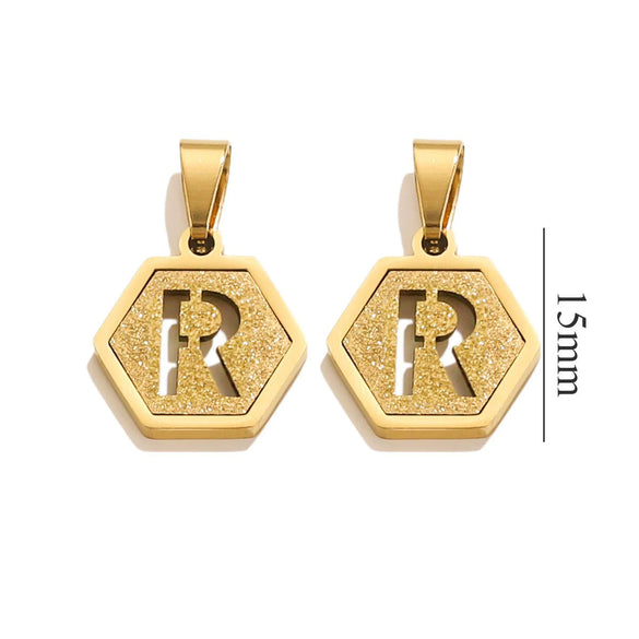 Jewelry Titanium Steel Hexagonal Square Pendants With Letters Numbers Text Electroplating Design