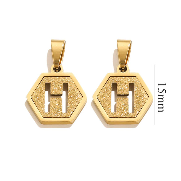 Jewelry Titanium Steel Hexagonal Square Pendants With Letters Numbers Text Electroplating Design