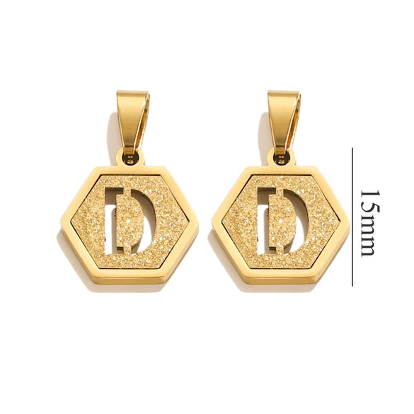 Jewelry Titanium Steel Hexagonal Square Pendants With Letters Numbers Text Electroplating Design