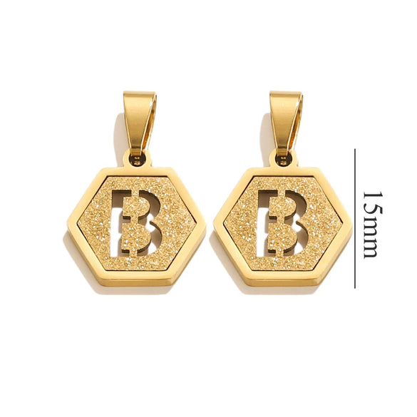 Jewelry Titanium Steel Hexagonal Square Pendants With Letters Numbers Text Electroplating Design