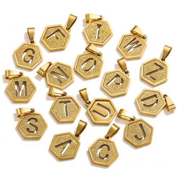 Jewelry Titanium Steel Hexagonal Square Pendants With Letters Numbers Text Electroplating Design