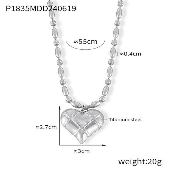 Jewelry Titanium Steel Hollow Love Mesh Texture Geometric Electroplated Rice Bead Chain For Women