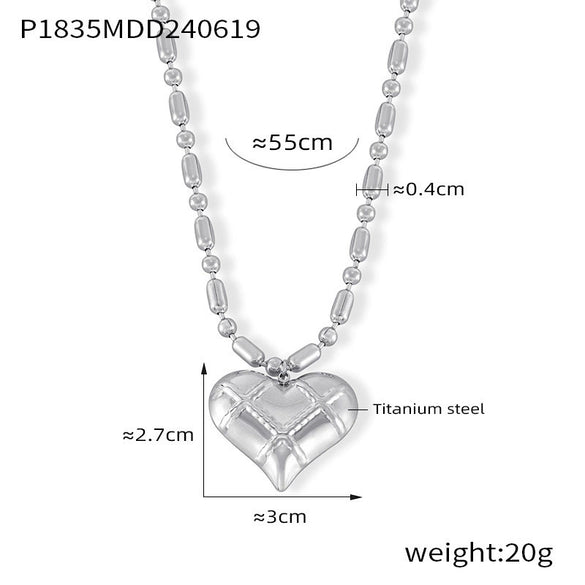 Jewelry Titanium Steel Hollow Love Mesh Texture Geometric Electroplated Rice Bead Chain For Women