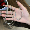 Jewelry Titanium Steel Imitation Pearl Black Stone Geometric Double Layer Necklace Bracelet Suit Electroplating