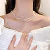 Jewelry Titanium Steel Imitation Pearl Black Stone Geometric Double Layer Necklace Bracelet Suit Electroplating