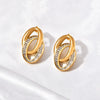 Jewelry Titanium Steel 18K Gold Plated Casting Oshaped Double Ring Buckle Micro Set Women's Earrings