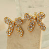 Jewelry 316L Stainless Steel 18K Gold Plated Pearl Zircon Bow Earrings Fashion Retro