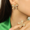 Jewelry 316L Stainless Steel 18K Gold Plated Pearl Zircon Bow Earrings Fashion Retro